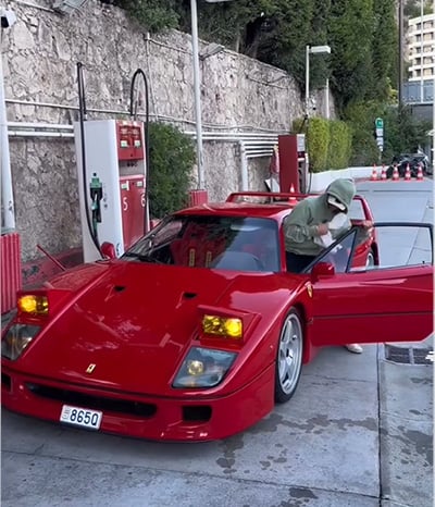 Lando Norris and his red Ferrari F40.