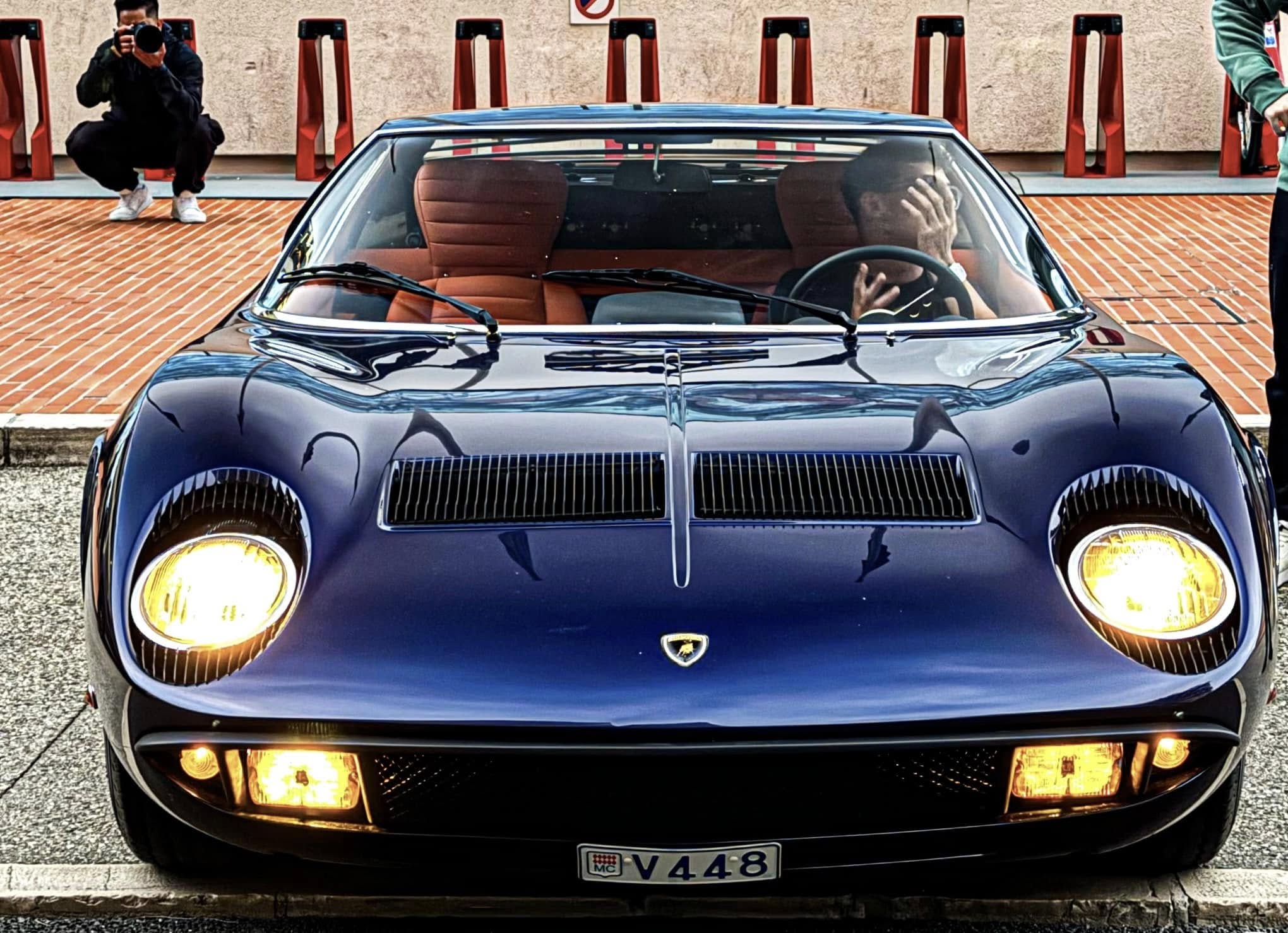 Lando Norris in Monaco in his Lamborghini Miura.