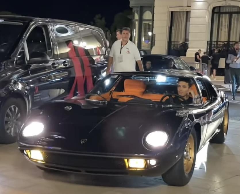 Lando Norris in his Lamborghini Miura in Monaco on 29 September 2023.