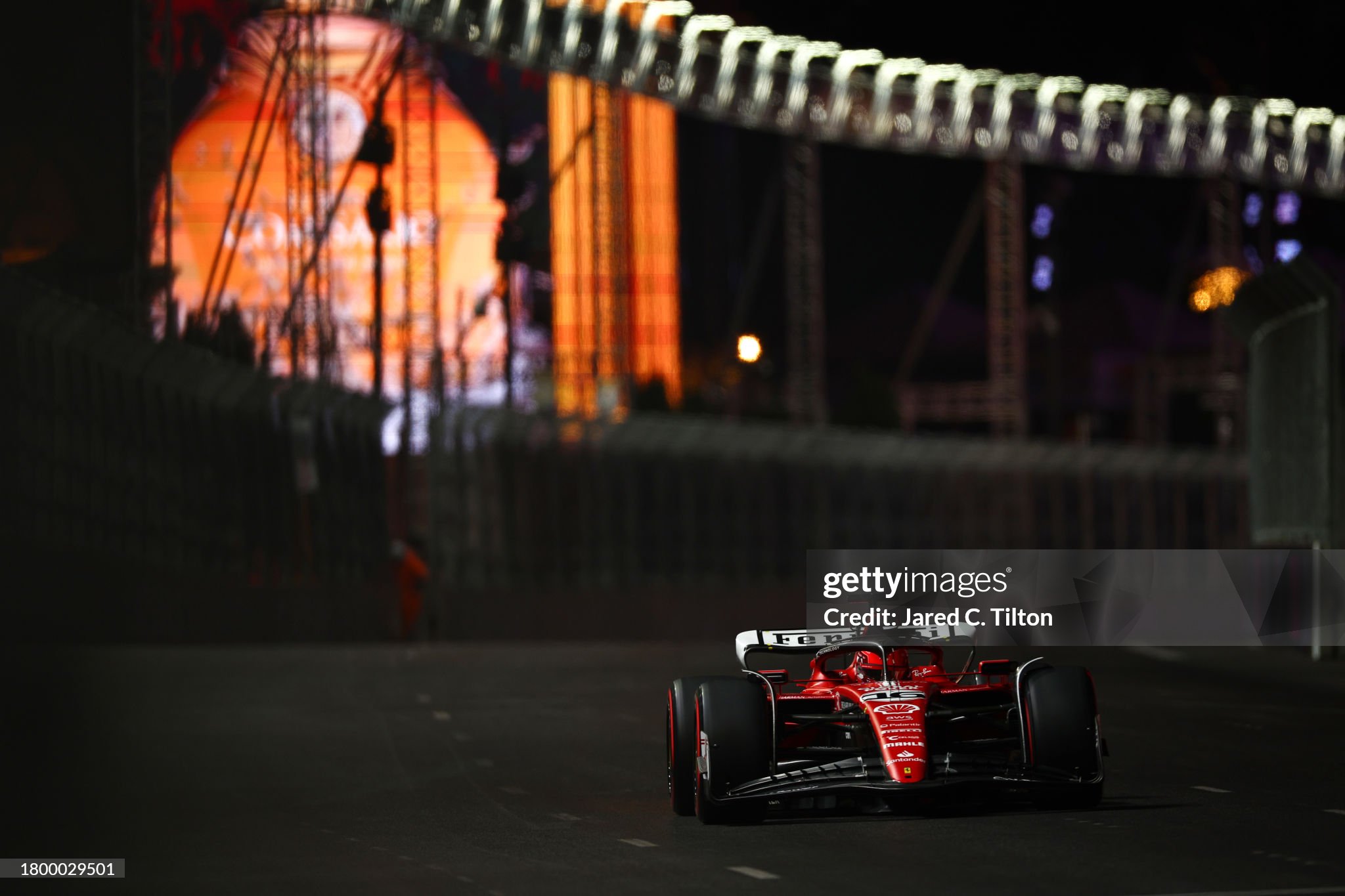 Charles Leclerc of Monaco driving the (16) Ferrari SF-23 on track during qualifying ahead of the F1 Grand Prix of Las Vegas at Las Vegas Strip Circuit on November 18, 2023 in Las Vegas, Nevada. 