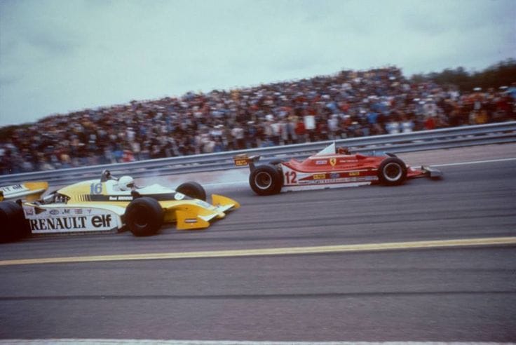 Gilles Villeneuve and Rene' Arnoux fighting at Dijon.