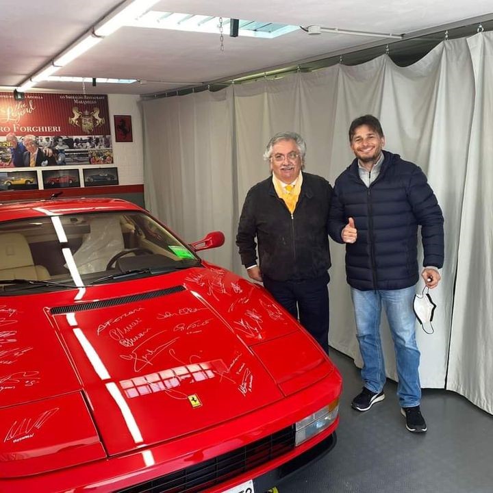 Lello Apicella with his Ferrari Testa Rossa and Giancarlo Fisichella.