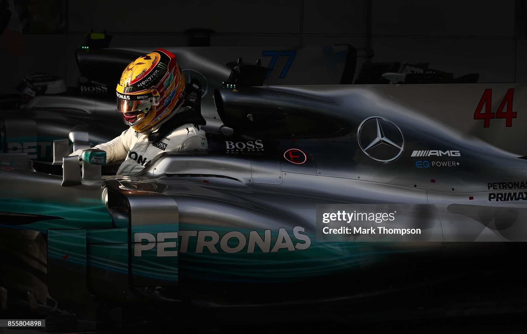 Pole position qualifier Lewis Hamilton, Mercedes, stops in parc ferme during qualifying for the Malaysia Formula One Grand Prix at Sepang Circuit on 30 September 2017 in Kuala Lumpur, Malaysia. 