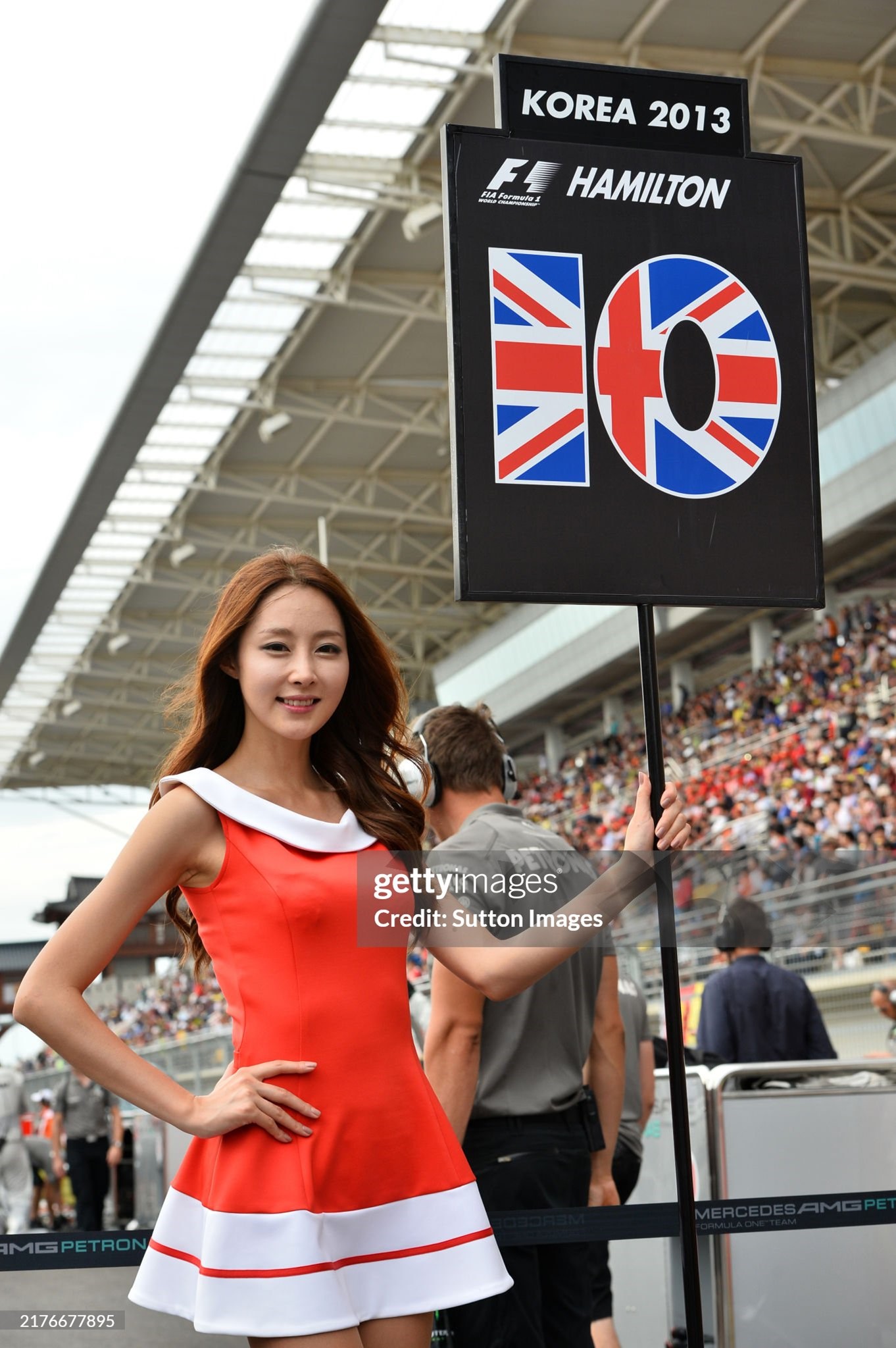 Grid girl for Lewis Hamilton, Mercedes, at the Korean Grand Prix at the Korea International Circuit in Yeongam, South Korea, on Sunday 06 October 2013. 