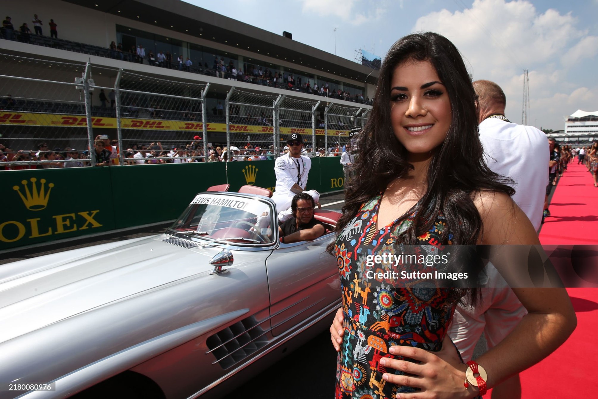 Lewis Hamilton and a grid girl at the Mexican Grand Prix at Circuit Hermanos Rodriguez in Mexico City, Mexico, on Sunday 01 November 2015. 