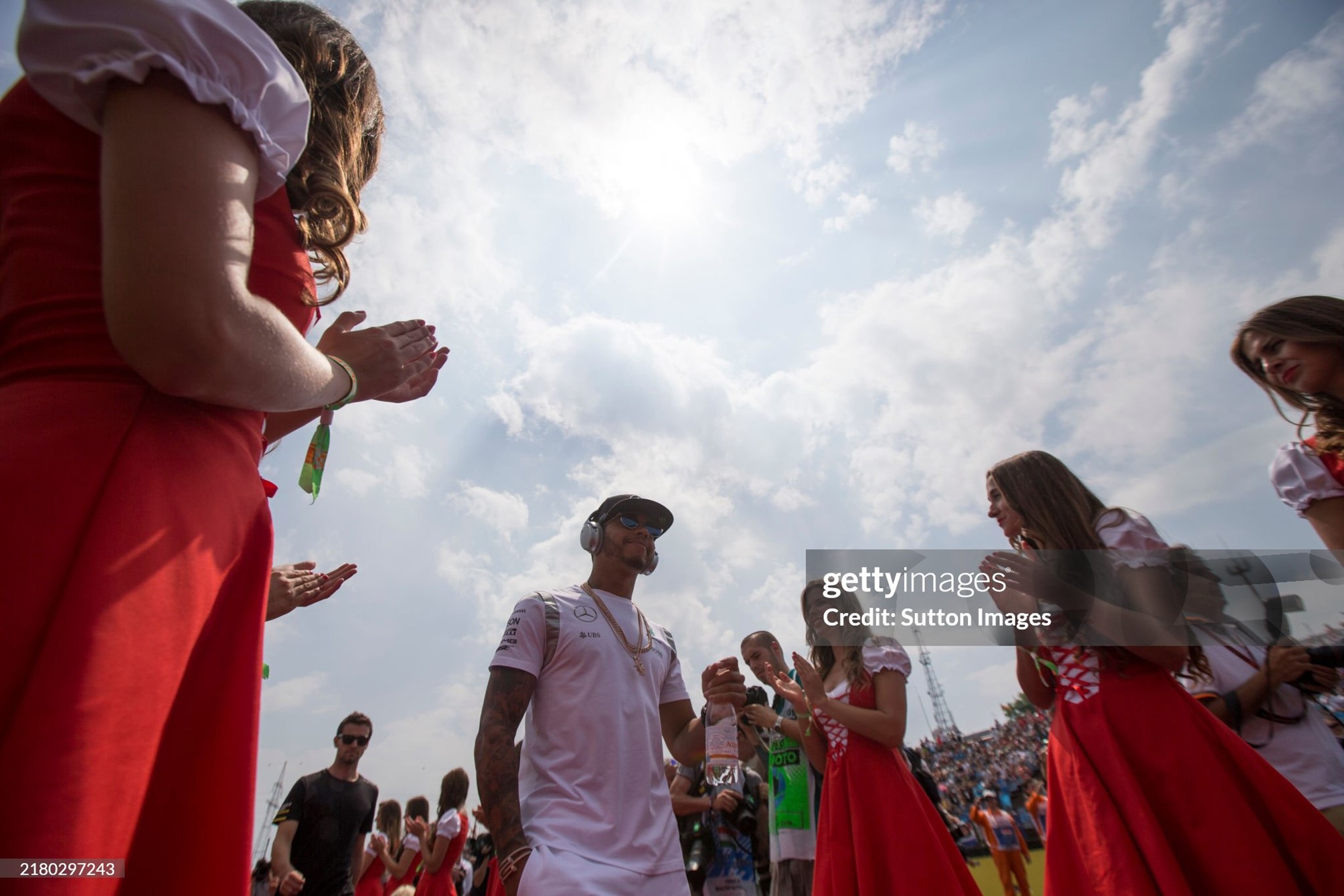 Lewis Hamilton during the drivers parade at the Hungarian Grand Prix at Hungaroring, Hungary, on Sunday 24 July 2016. 