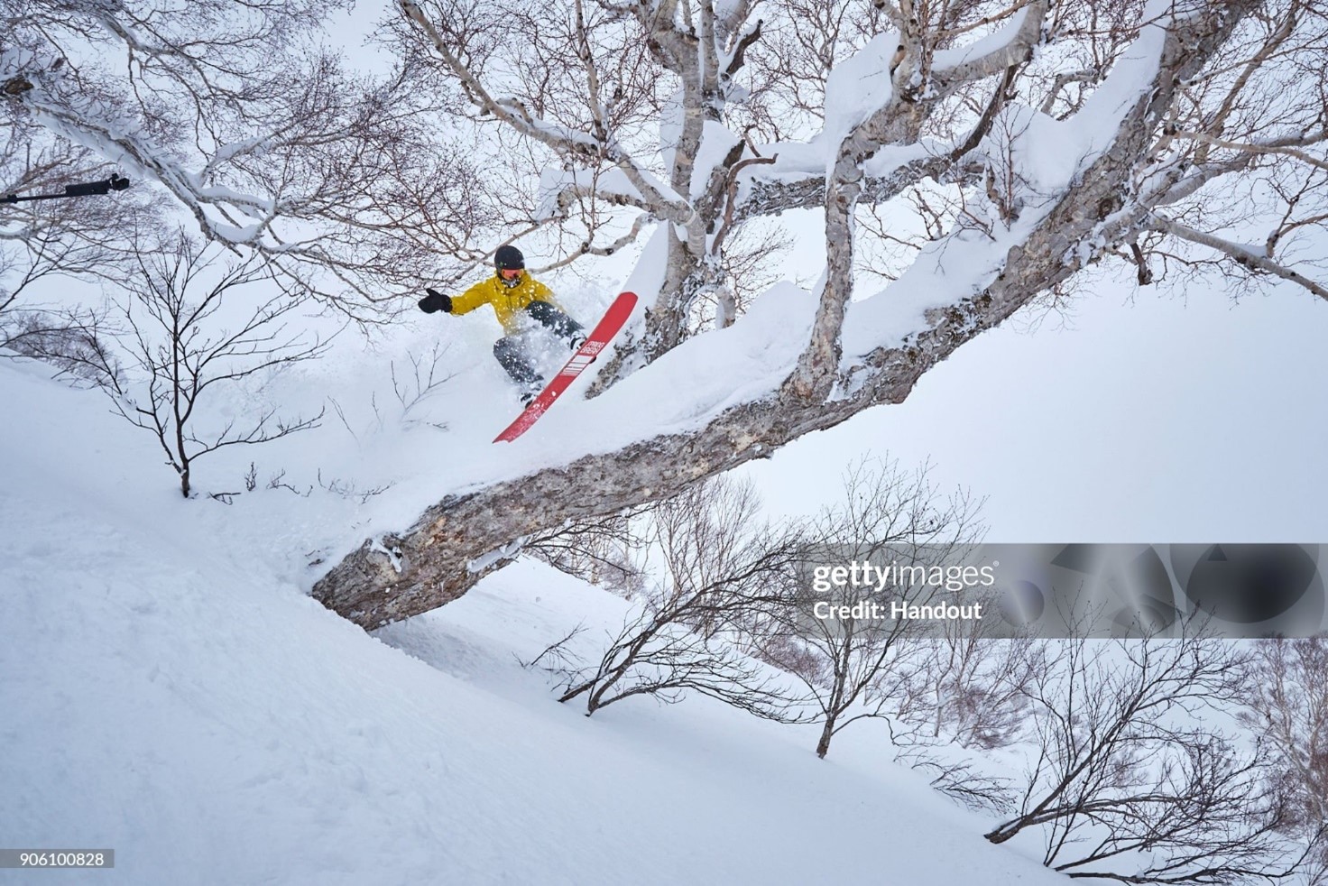 In this handout image provided by Monster Energy, four-time F1 World Champion Lewis Hamilton hones his snowboarding skills with some of the world's best riders in January 2018 in Niseko, Hokkaido Island, Japan. 