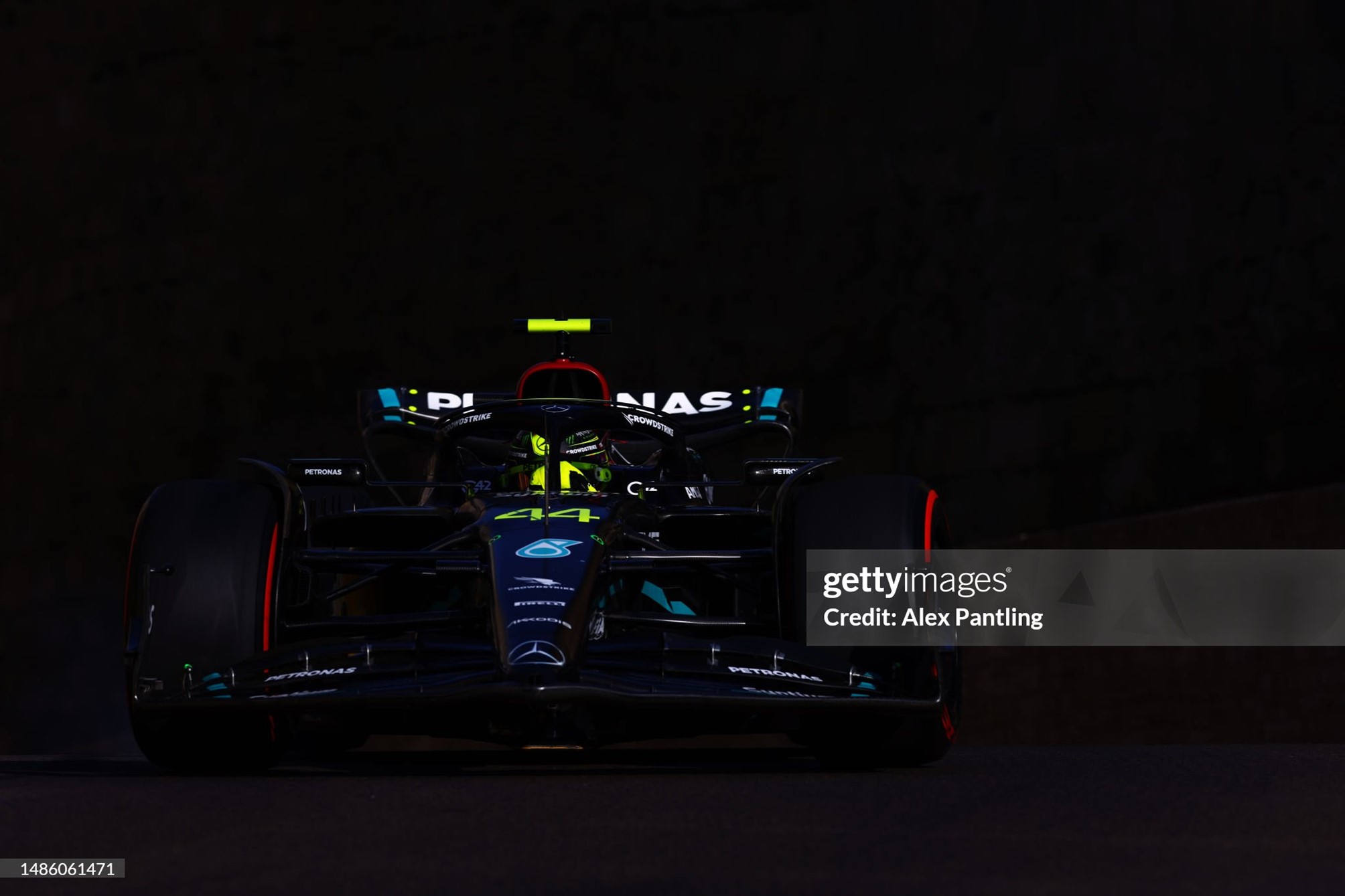 Lewis Hamilton on track during qualifying ahead of the F1 Grand Prix of Azerbaijan at Baku City Circuit on April 28, 2023. 