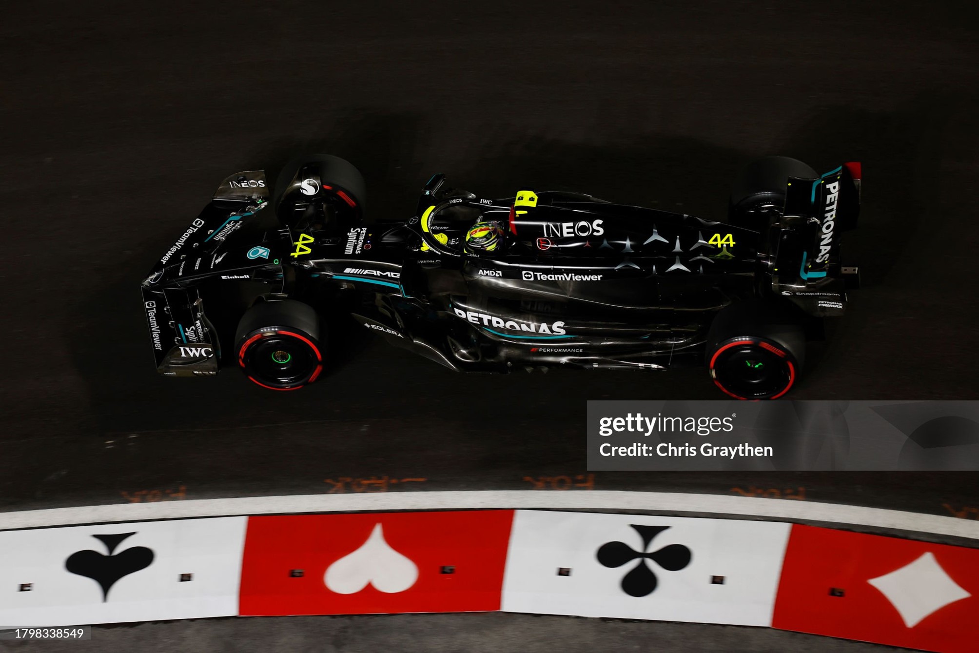 Lewis Hamilton during practice ahead of the F1 Grand Prix of Las Vegas at Las Vegas Strip Circuit on November 17, 2023. 