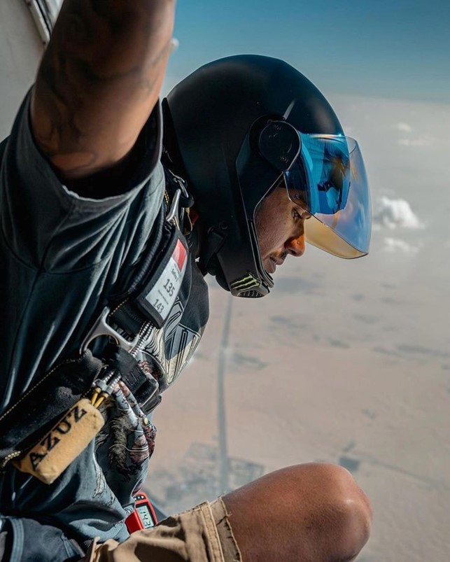 Lewis Hamilton goes skydiving on December 22, 2023. 