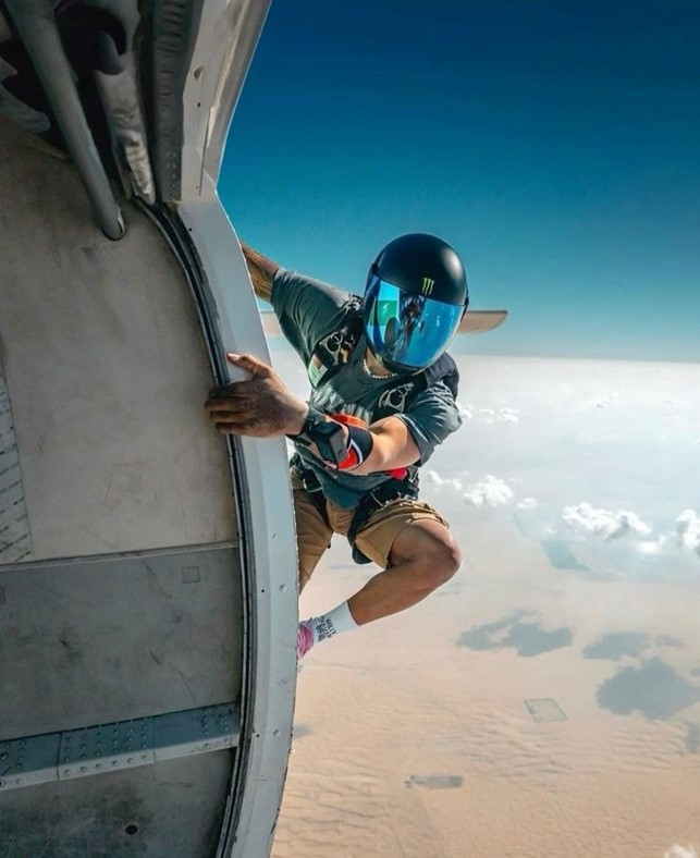 Lewis Hamilton goes skydiving on December 22, 2023.