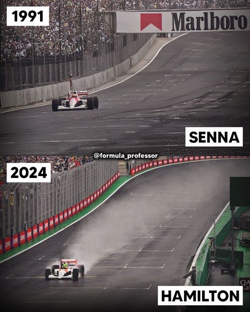 Ayrton Senna driving the 1990 McLaren MP45 in 1991, Lewis Hamilton driving it on November 03, 2024 at Autódromo Interlagos in Brazil.