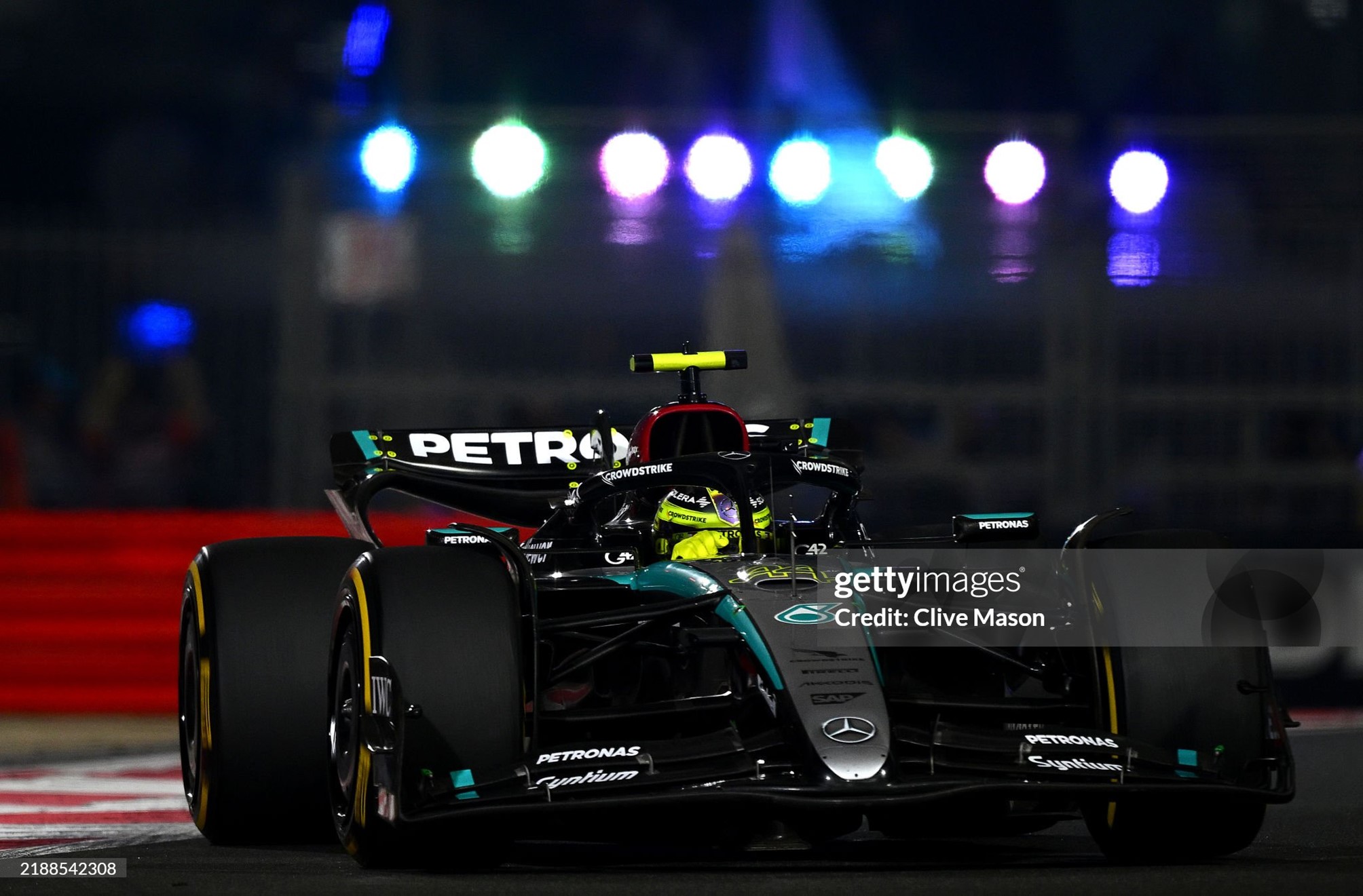 Lewis Hamilton on track during practice ahead of the F1 Grand Prix of Abu Dhabi at Yas Marina Circuit on December 06, 2024. 