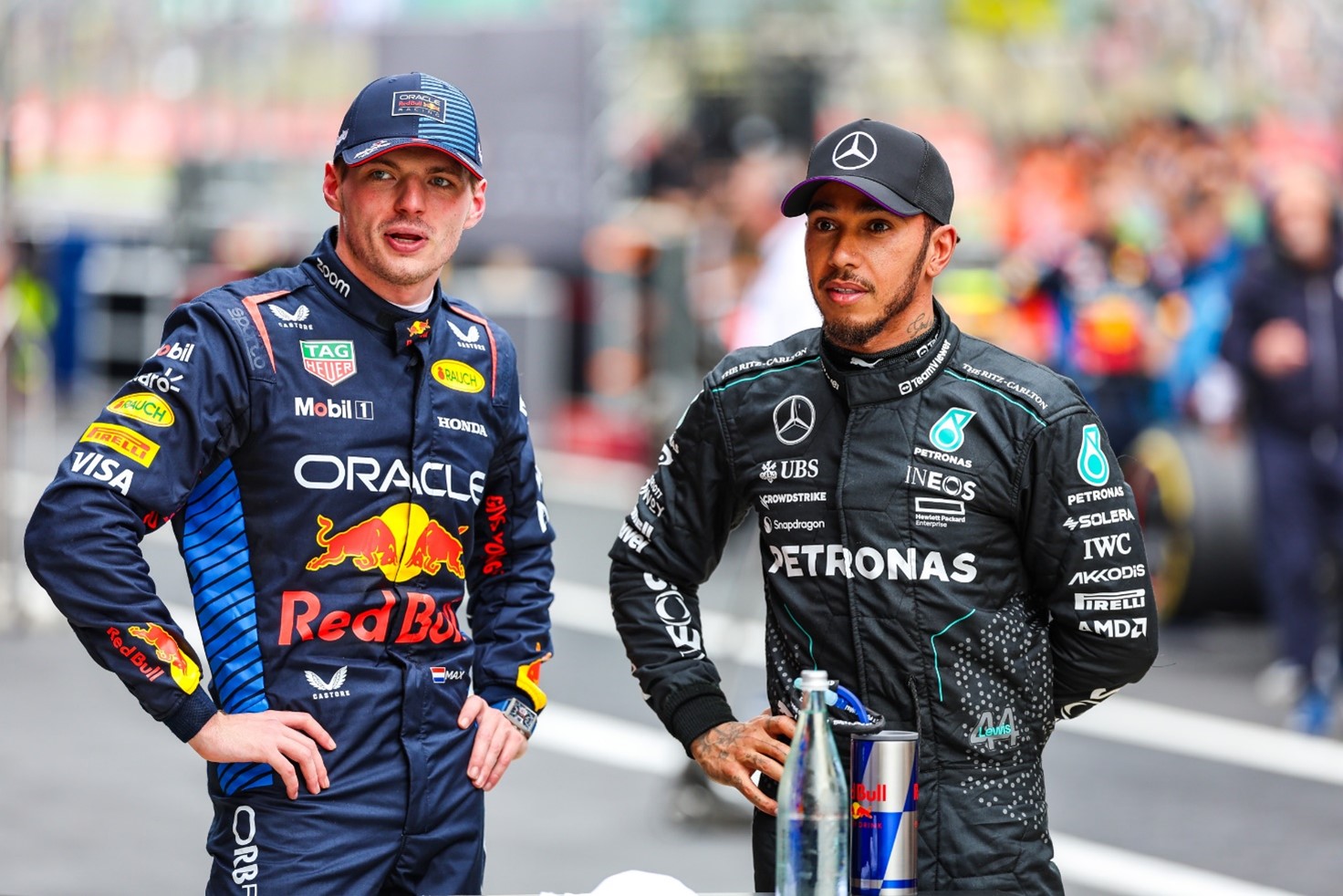 Lewis Hamilton with Max Verstappen.