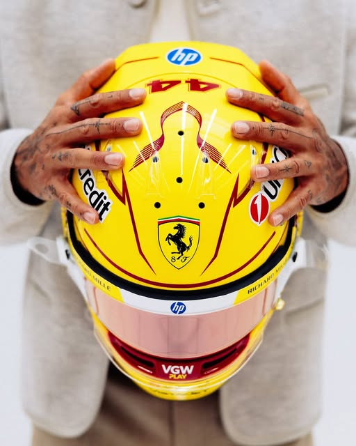 Lewis Hamilton's first helmet at Ferrari is revealed.