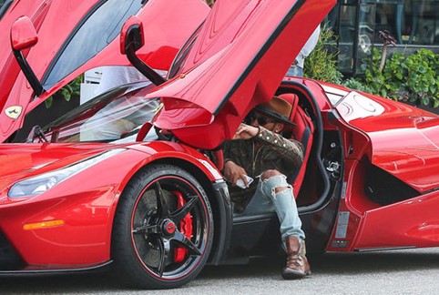 Lewis Hamilton in his red Ferrari.