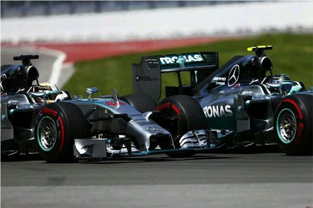 Nico Rosberg and Lewis Hamilton fighting at Mercedes.