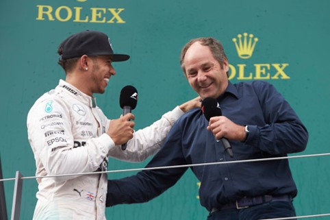 Gerhard Berger with Lewis Hamilton.