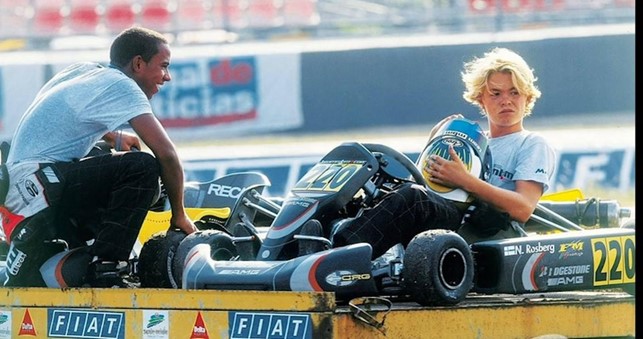 Lewis Hamilton and Nico Rosberg were first teammates in the year 2000, when they both raced for the same go-karting team.