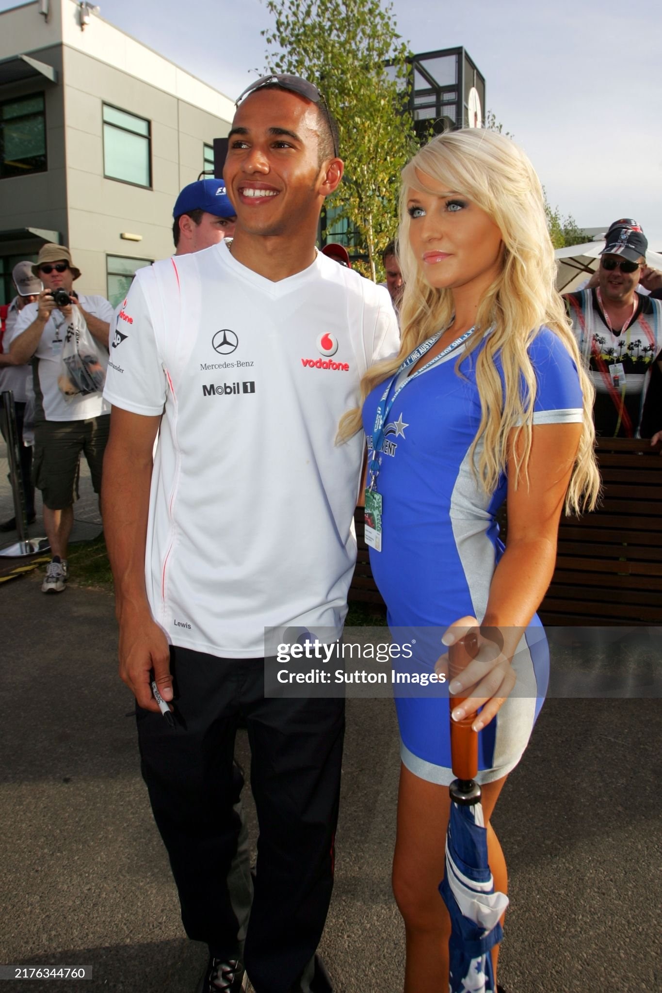 Lewis Hamilton, McLaren, with a lady at the Australian Grand Prix during the qualifying day at Albert Park in Melbourne, Australia, on Saturday 15 March 2008. 