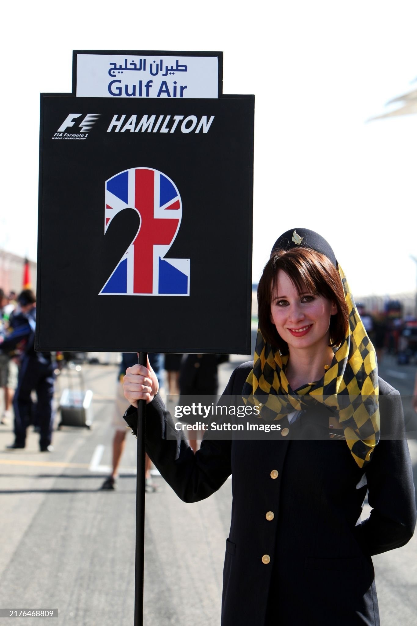 Grid girl for Lewis Hamilton, McLaren, at the Bahrain Grand Prix in Sakhir on Sunday 14 March 2010. 