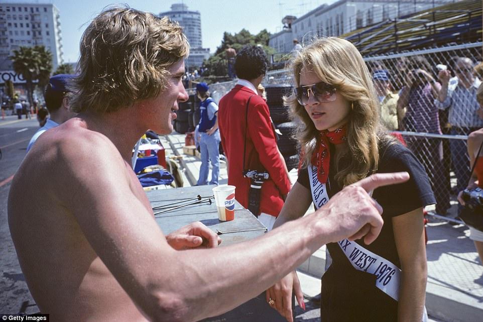 James Hunt enjoys the sun and the company in the build up to the inaugural US GP West in 1976.