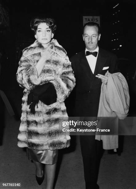 Maria Callas and her husband Giovanni Battista Meneghini in Paris, France, on 22 April 1959. 