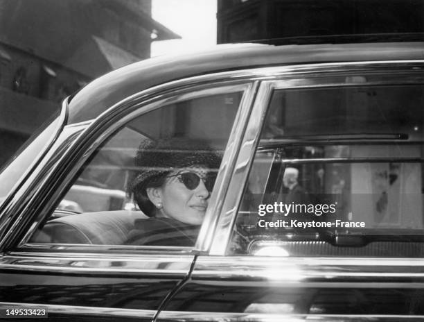 Maria Callas in a car in May 1959 in Hamburg, Germany. 