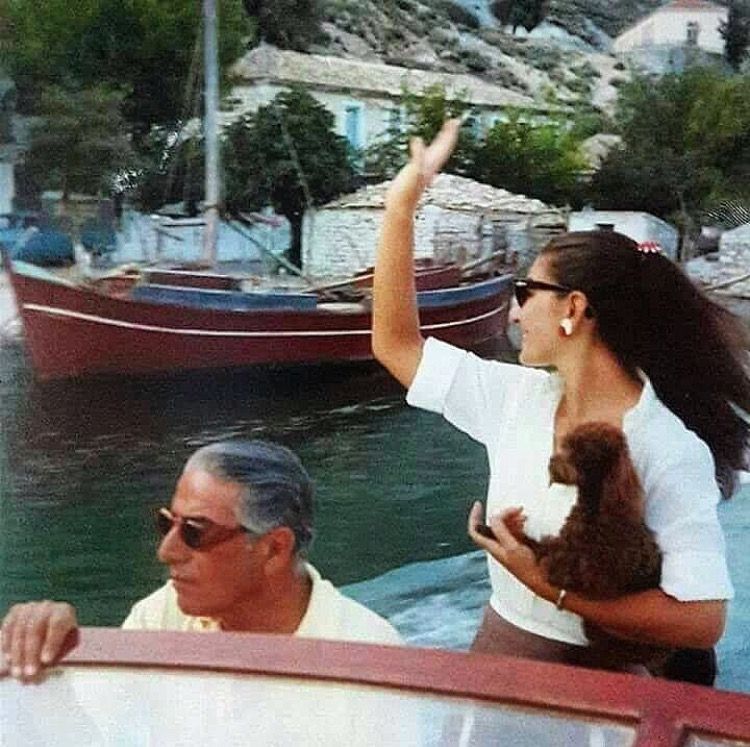 Maria Callas and Aristotle Onassis on a boat.