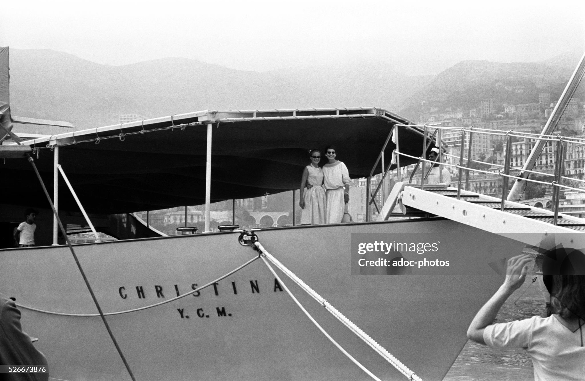 Christina Onassis and Maria Callas on board Christina O, yacht of the Greek shipping magnate Aristotle Onassis, in the port of Monaco (Principality of Monaco) on 23 July 1959.