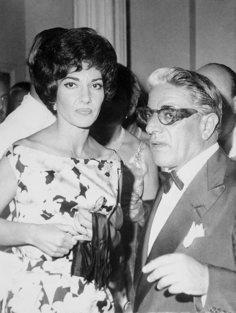 Opera star Maria Callas and Greek shipping owner Aristotle Onassis at a party in 1960.