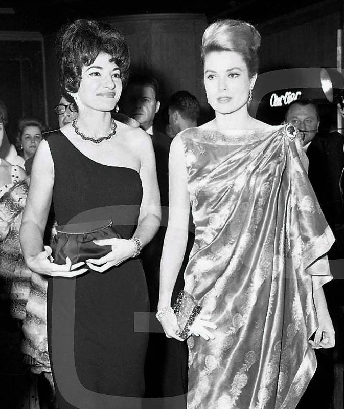 Maria Callas with Grace Kelly in Monaco on 18 January 1962.