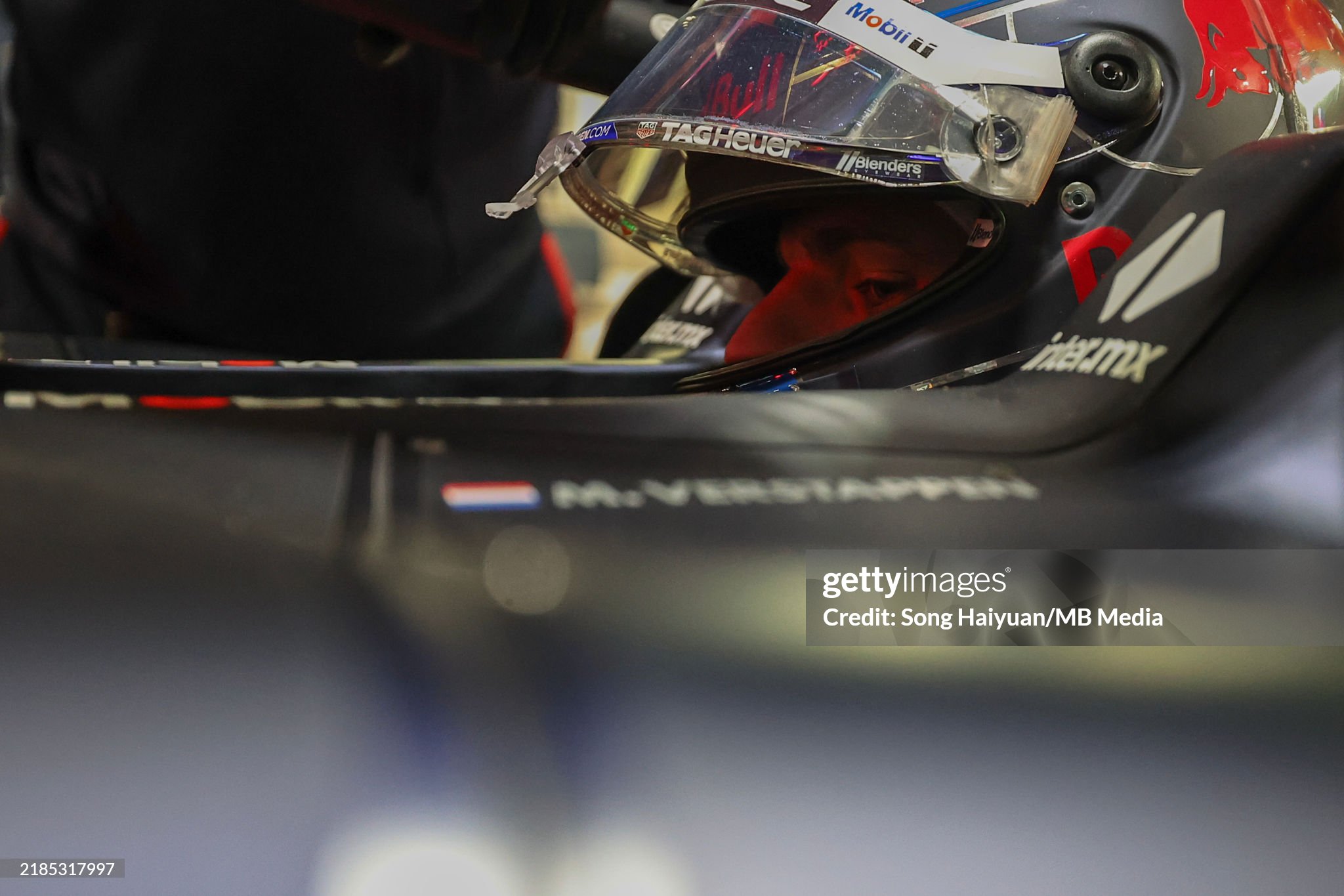 Max Verstappen in the Red Bull Racing RB20 during practice ahead of the F1 Grand Prix of Las Vegas at Las Vegas Strip Circuit on November 21, 2024. 