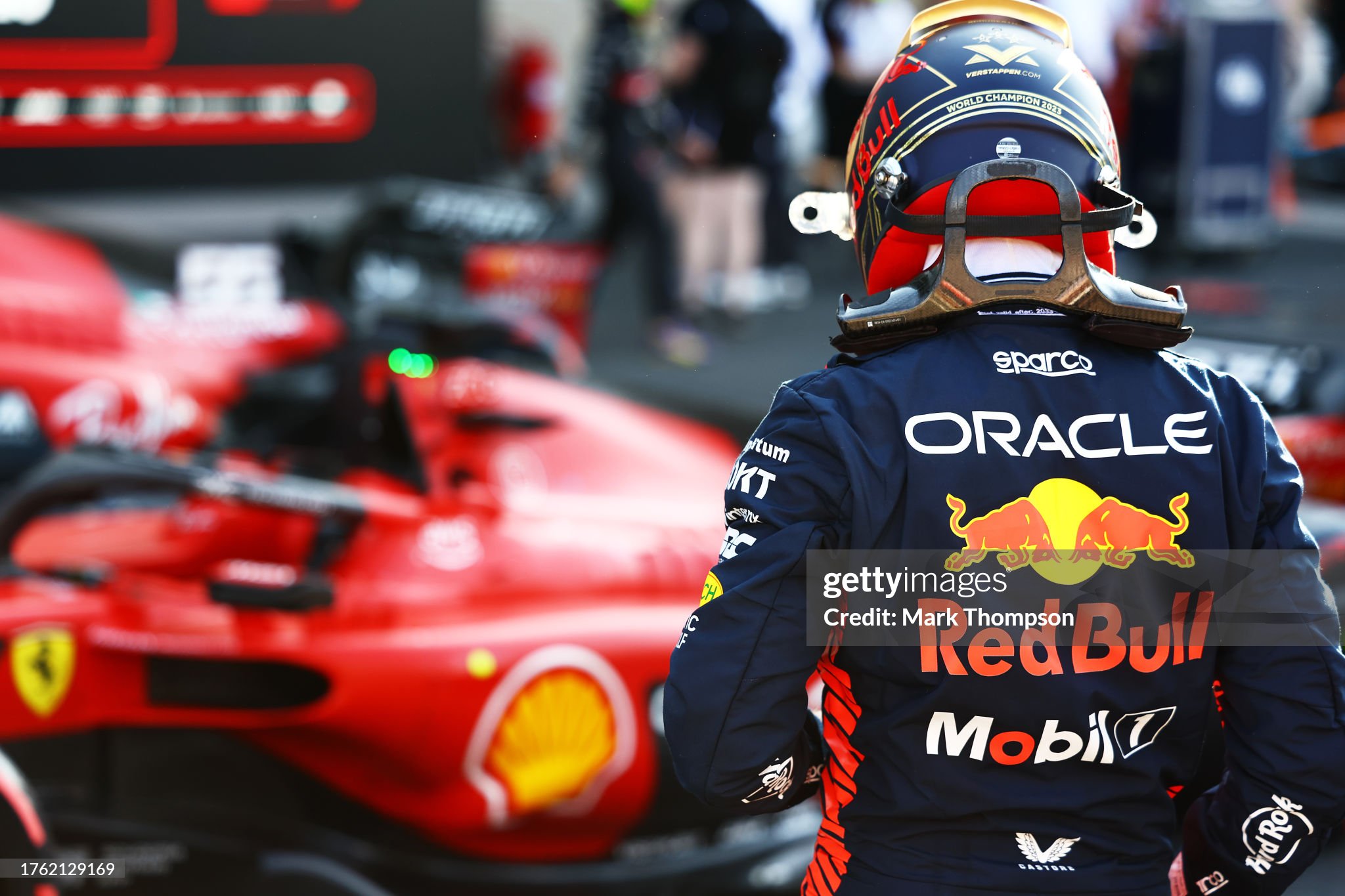 Third placed qualifier Max Verstappen looks on in parc ferme after qualifying ahead of the F1 Grand Prix of Mexico at Autodromo Hermanos Rodriguez on 28 October 2023 in Mexico City, Mexico.