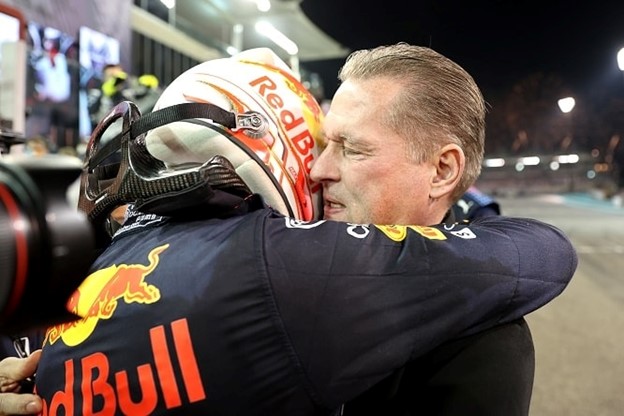 Max Verstappen hugs his father Jos.