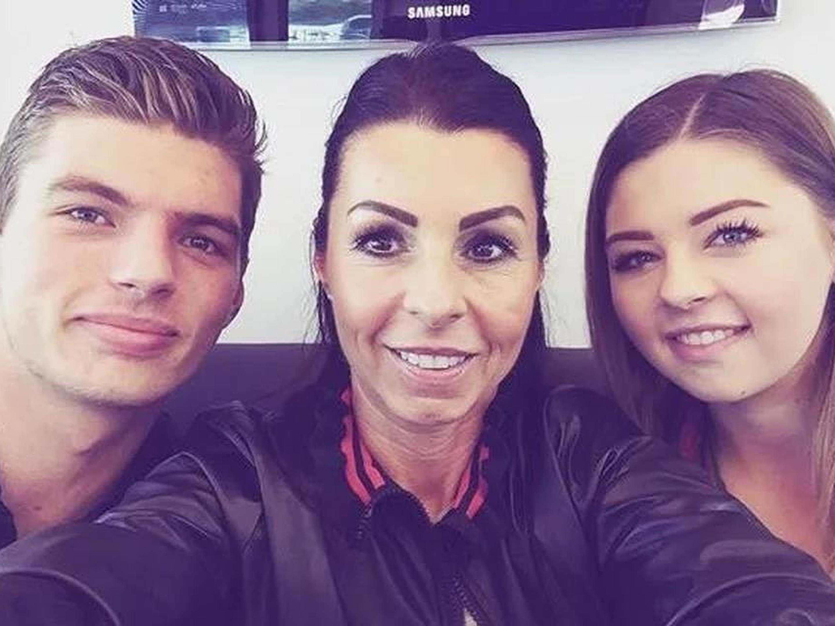 Max Verstappen with his mother Sophie and his sister Victoria.