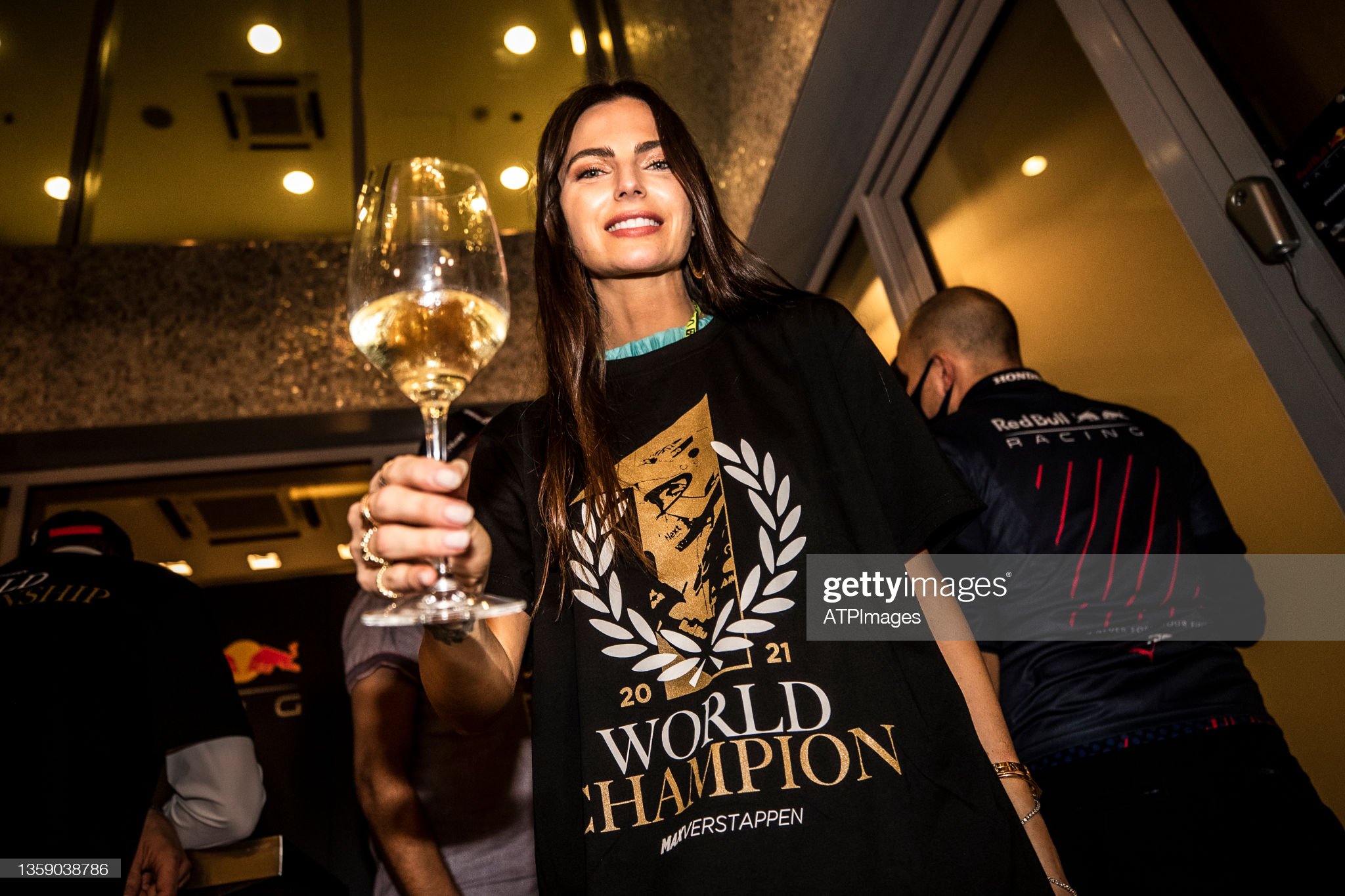 Kelly Piquet celebrates at Yas Marina Circuit on December 12, 2021. 