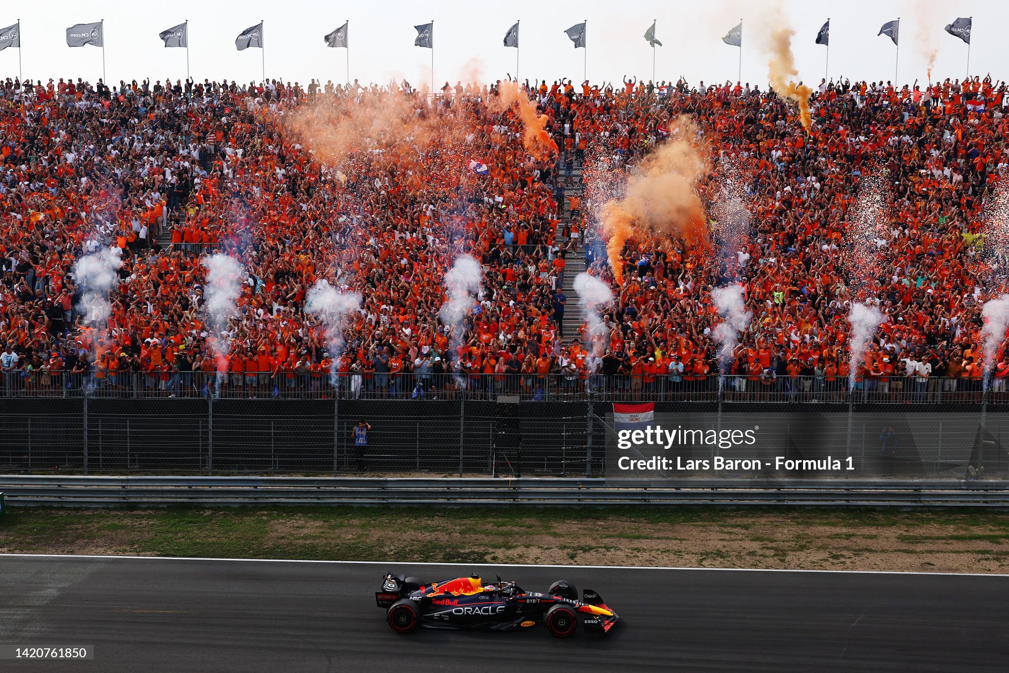 Race winner Max Verstappen waves to the crowd after the F1 Grand Prix of the Netherlands on September 04, 2022 in Zandvoort. 