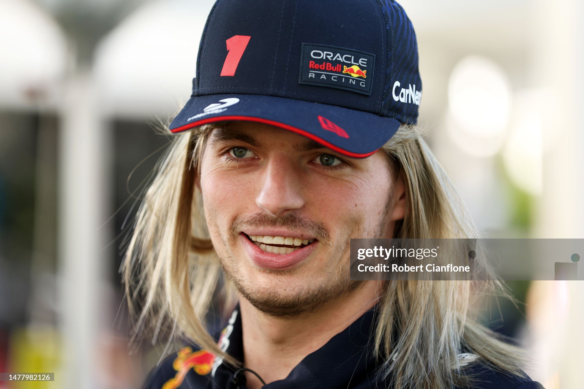 Max Verstappen wears a blonde wig in the paddock during previews ahead of the F1 Grand Prix of Australia at Albert Park Grand Prix Circuit on 30 March 2023 in Melbourne, Australia. 