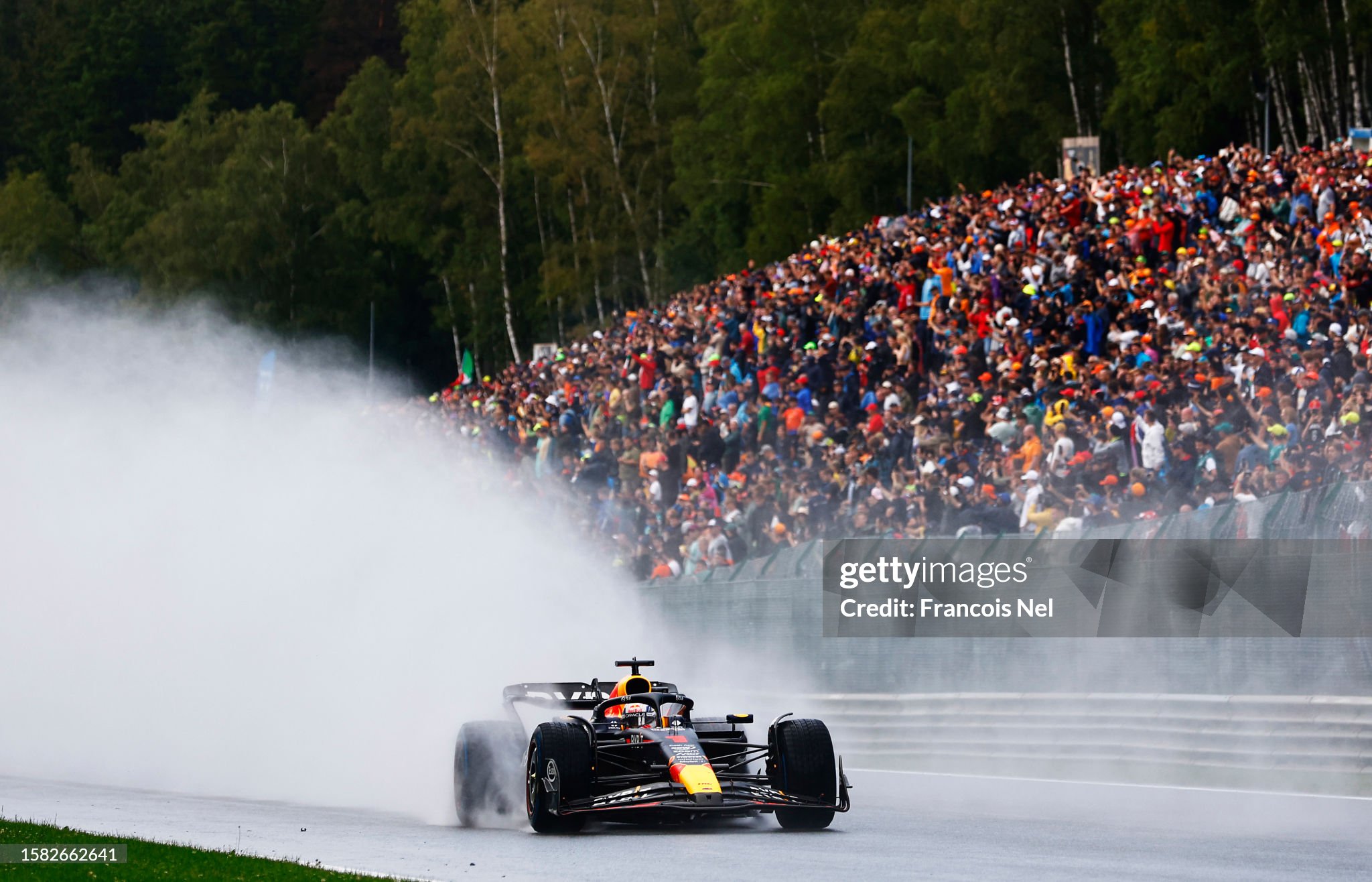 Max Verstappen driving the Red Bull RB19 on track during the Sprint ahead of the F1 Grand Prix of Belgium at Circuit de Spa - Francorchamps on July 29, 2023.