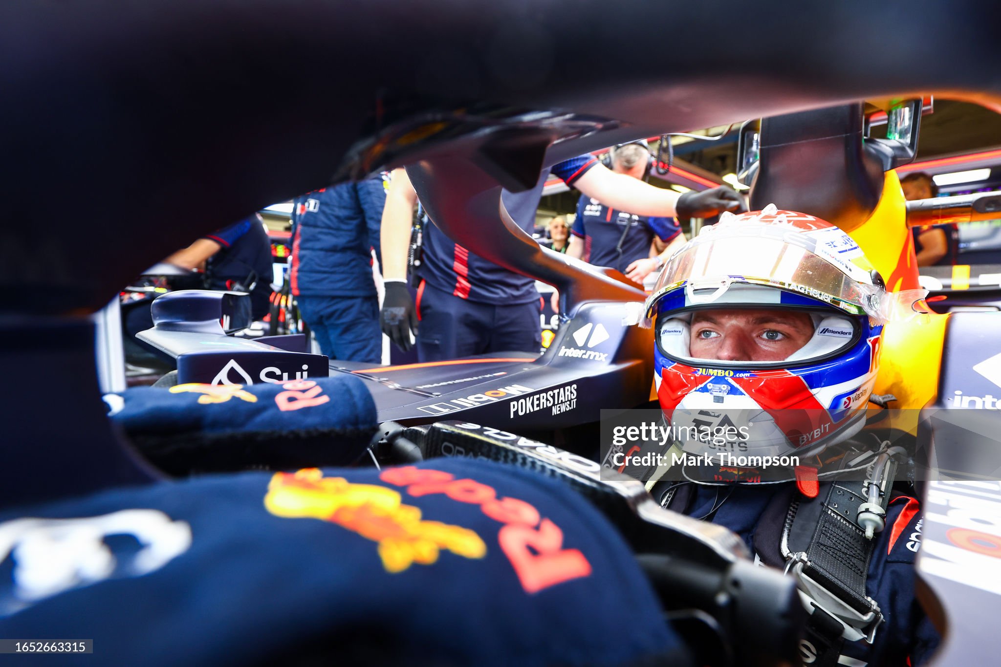 Max Verstappen prepares to drive in the garage during practice ahead of the F1 Grand Prix of Italy at Autodromo Nazionale Monza on September 01, 2023. 