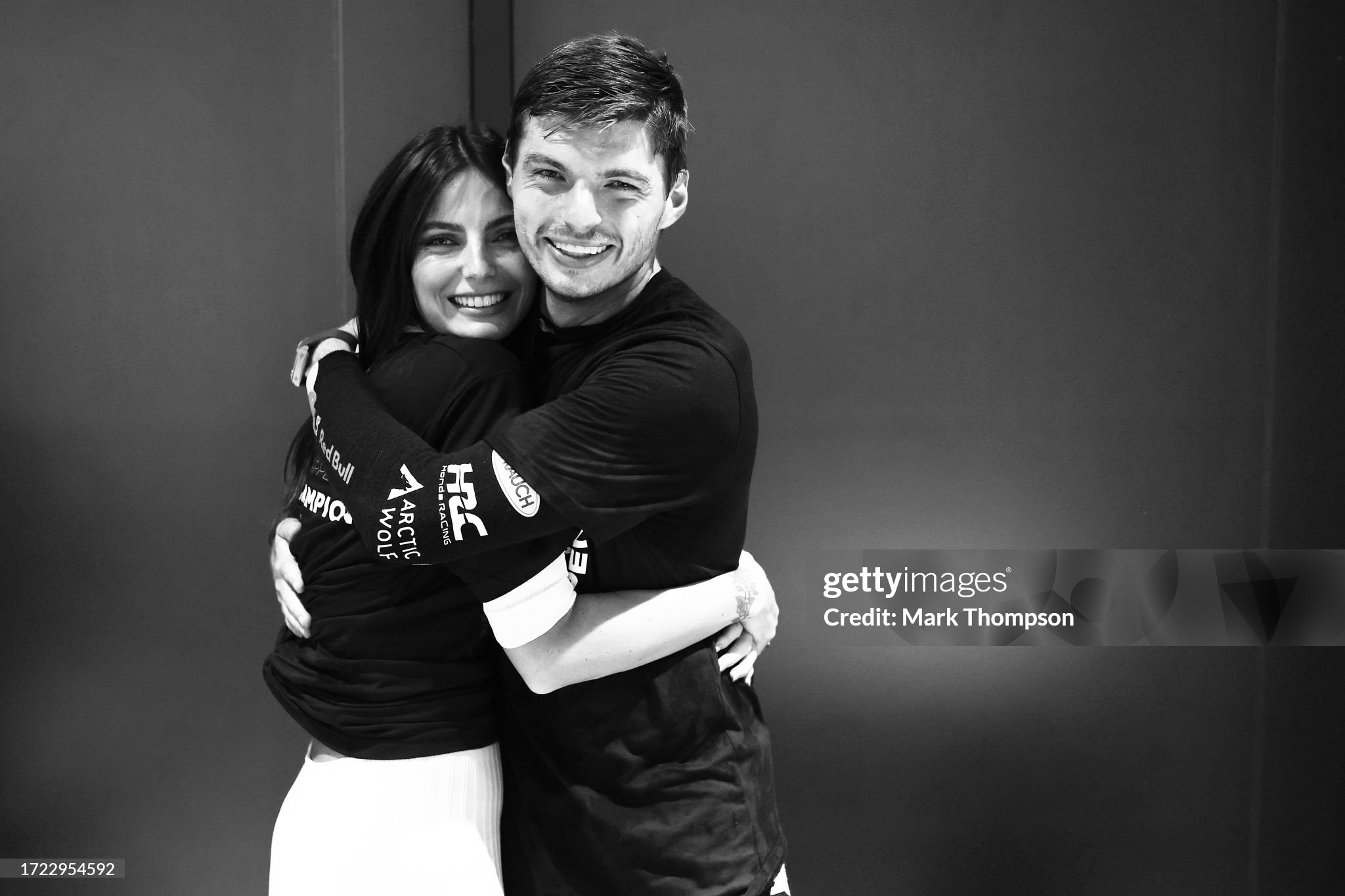 2023 F1 World Drivers Champion Max Verstappen celebrates with Kelly Piquet after the Sprint ahead of the F1 Grand Prix of Qatar at Lusail International Circuit on October 07, 2023. 