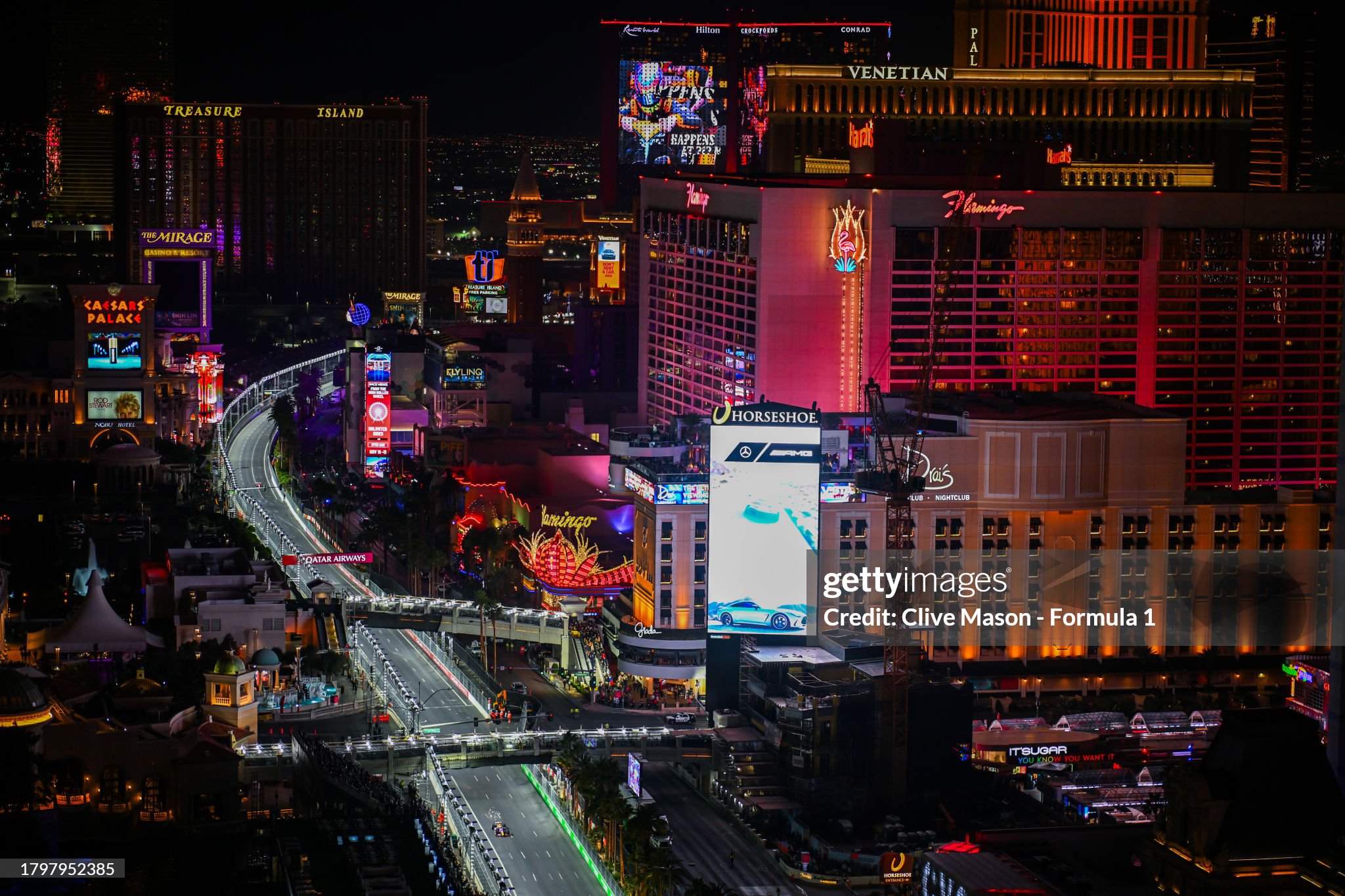 Sparks fly behind Max Verstappen during practice ahead of the F1 Grand Prix of Las Vegas at Las Vegas Strip Circuit on 16 November 2023 in Las Vegas, Nevada. 