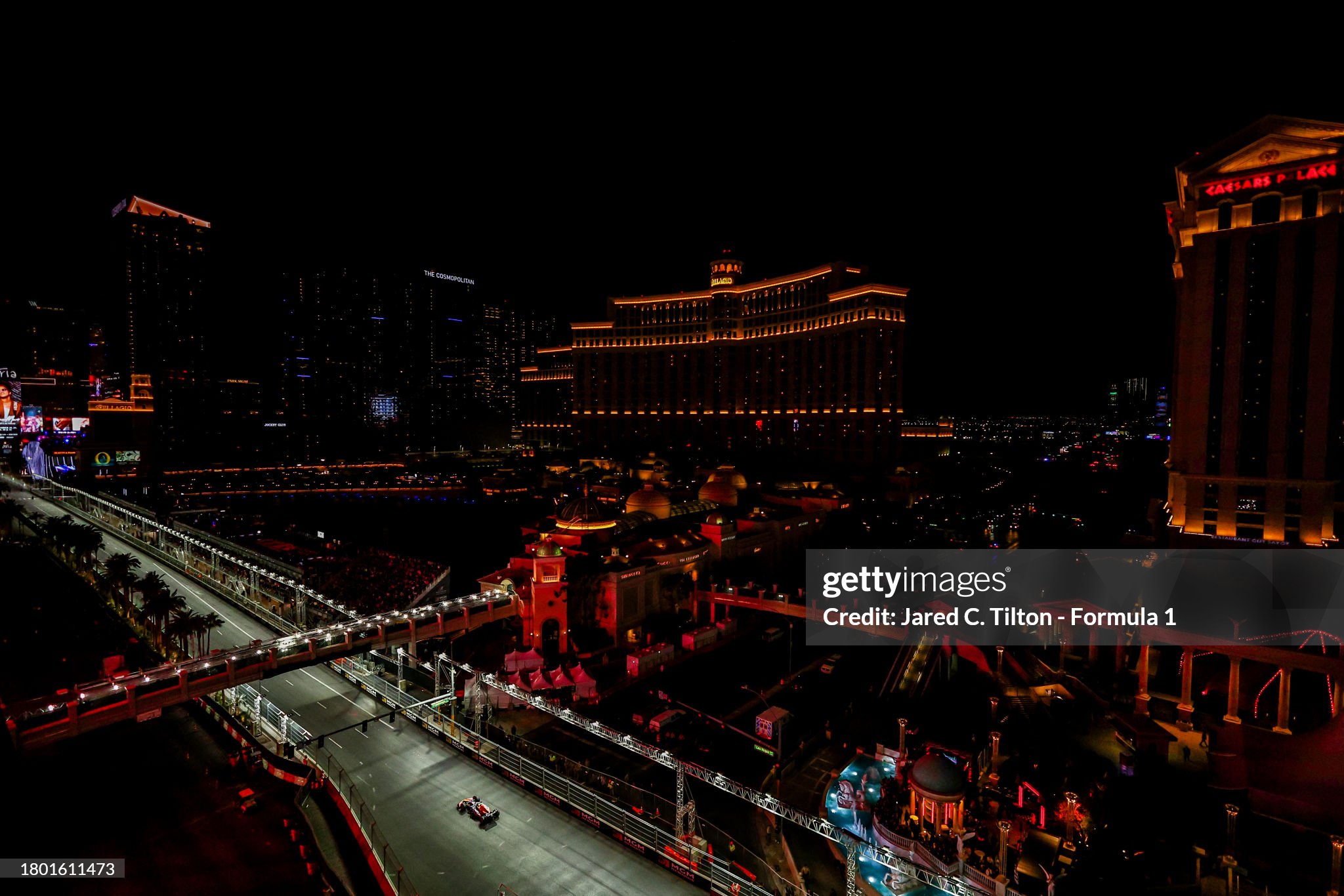 Max Verstappen driving the Red Bull RB19 on track as seen from the McLaren VISTA during the F1 Grand Prix of Las Vegas at Las Vegas Strip Circuit on November 18, 2023. 