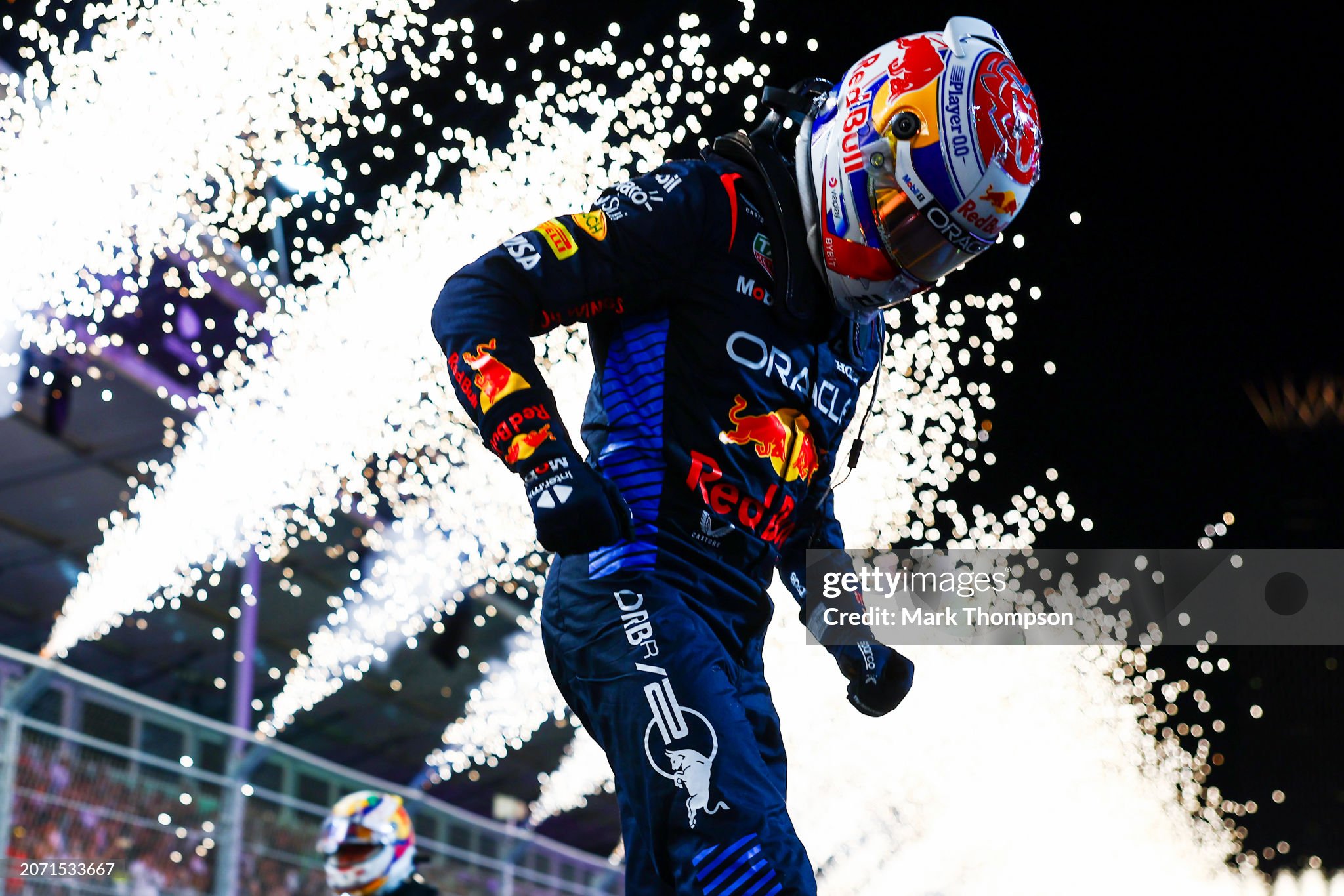 Race winner Max Verstappen celebrates in parc ferme after the F1 Grand Prix of Saudi Arabia at Jeddah Corniche Circuit on March 09, 2024. 