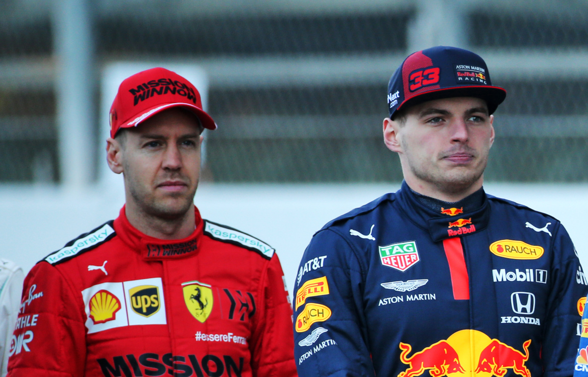 Sebastian Vettel, Ferrari, with Max Verstappen, Red Bull, in 2020.