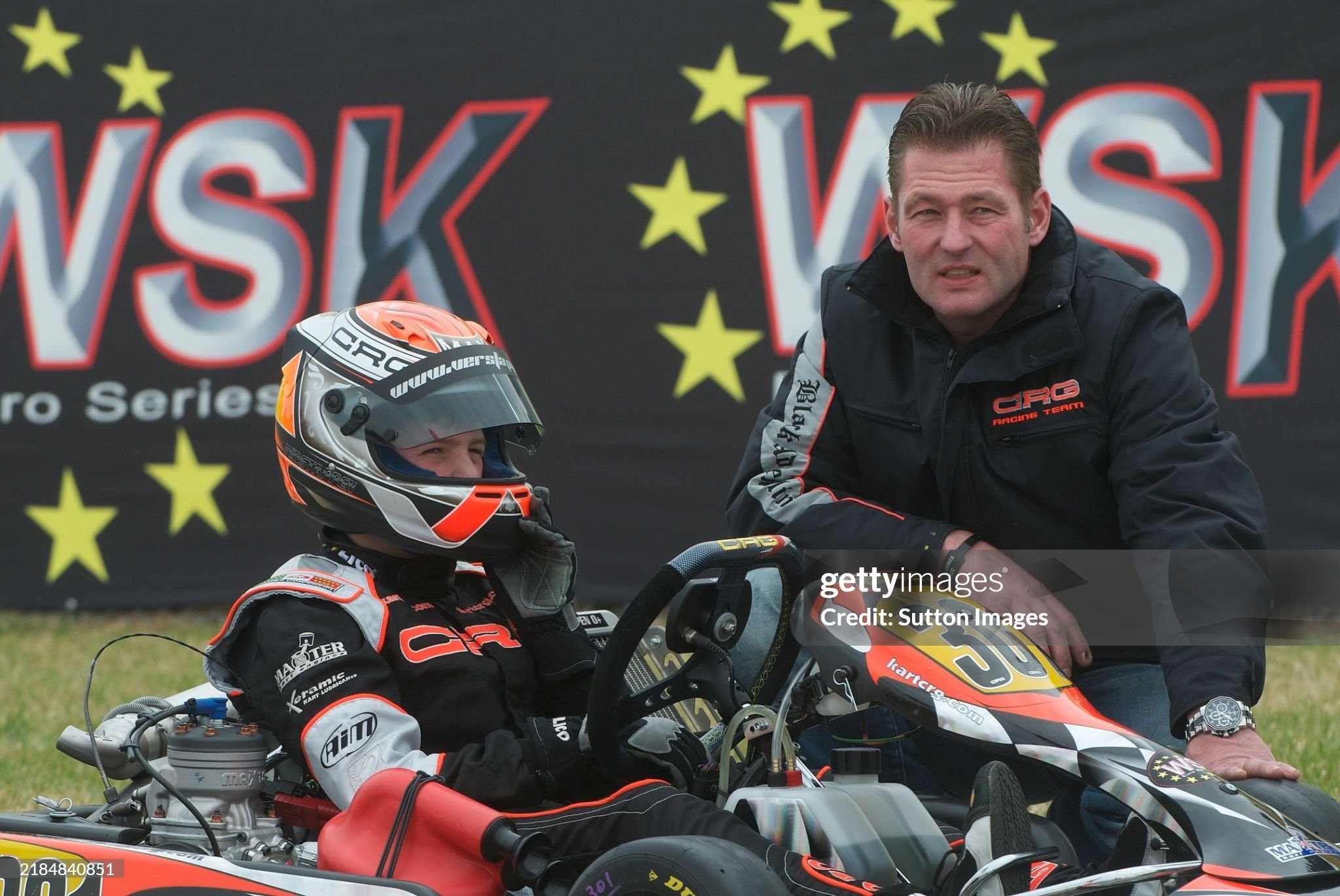 Max Verstappen, CRG, with his father Jos during WSK Euro Series KF3 at La Conca, Italy, on 07 March 2010. 