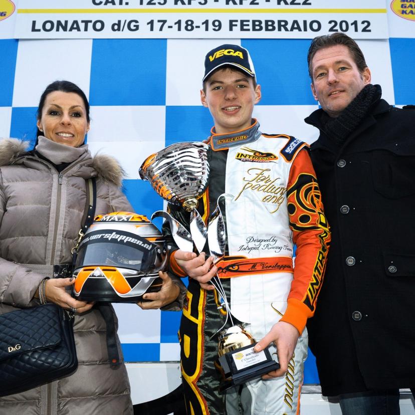 Max Verstappen with his parents at Lonato, Italy, on 17 – 19 February 2012.