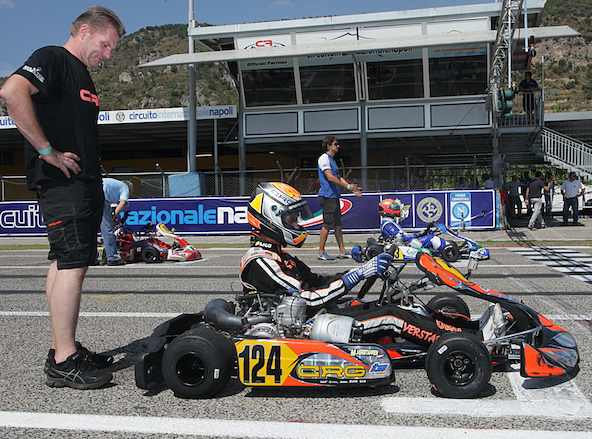 Max Verstappen in a kart with his father Jos.