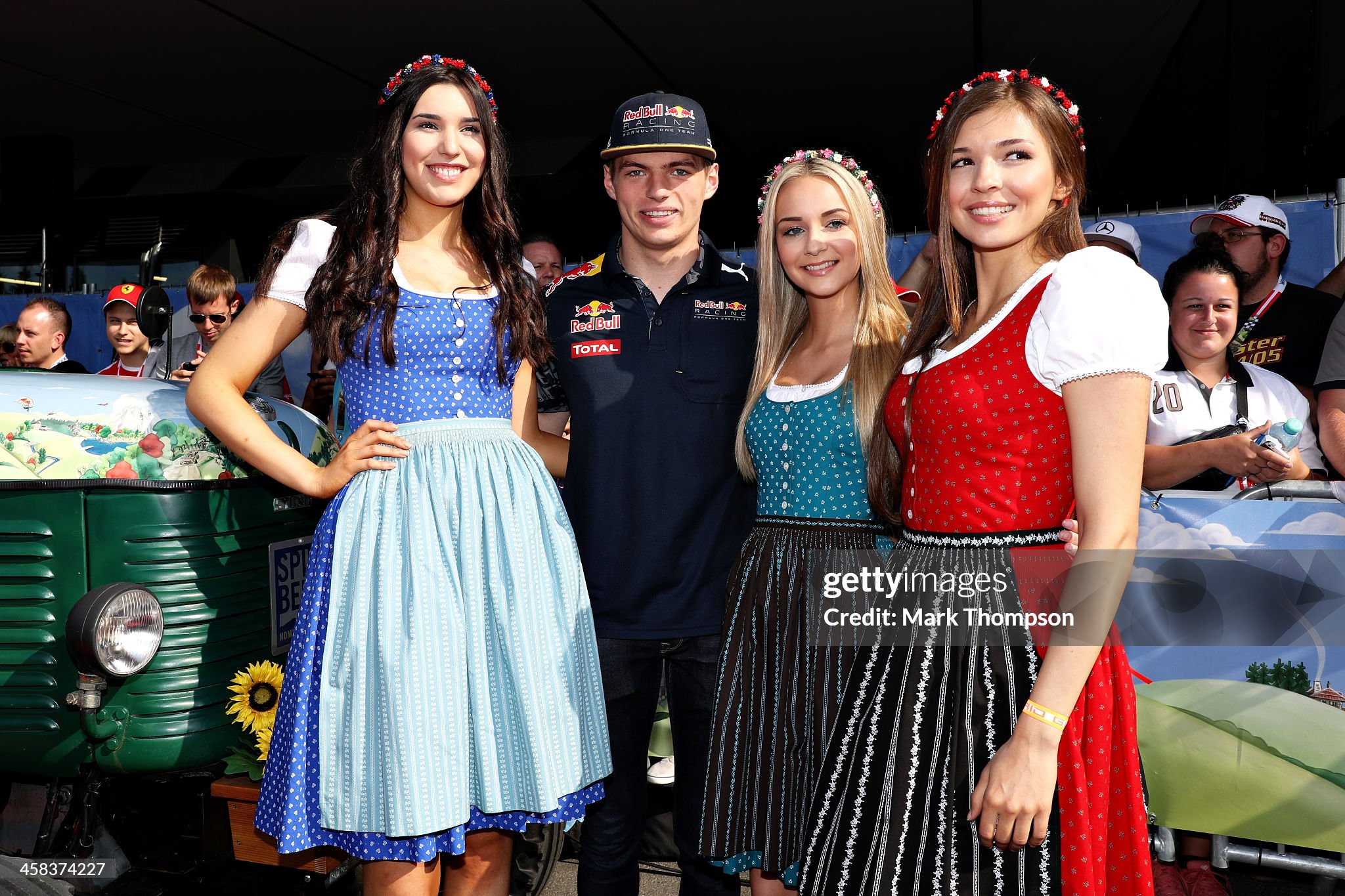 Max Verstappen with the Formula Unas girls before final practice for the Formula One Grand Prix of Austria at Red Bull Ring on 02 July 2016 in Spielberg, Austria. 